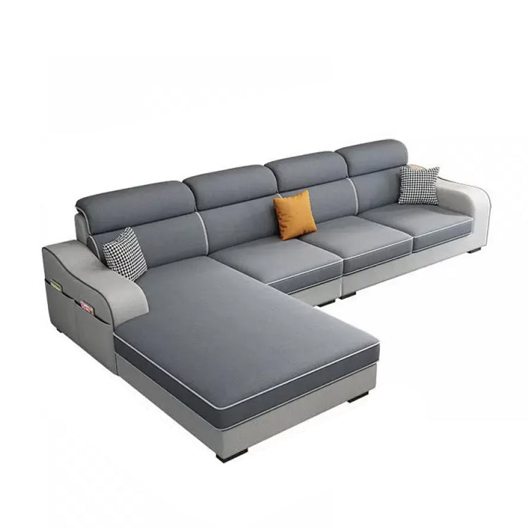 Blue L-Shape Sectional Sofas Living Room Square Arm Sectional Couch