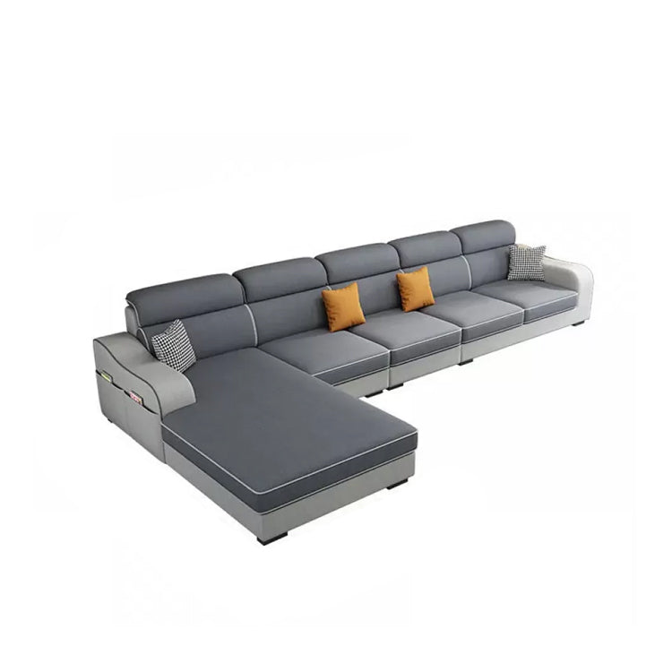Blue L-Shape Sectional Sofas Living Room Square Arm Sectional Couch