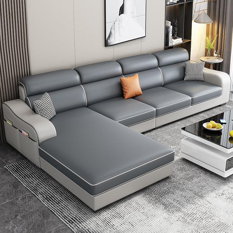 Blue L-Shape Sectional Sofas Living Room Square Arm Sectional Couch