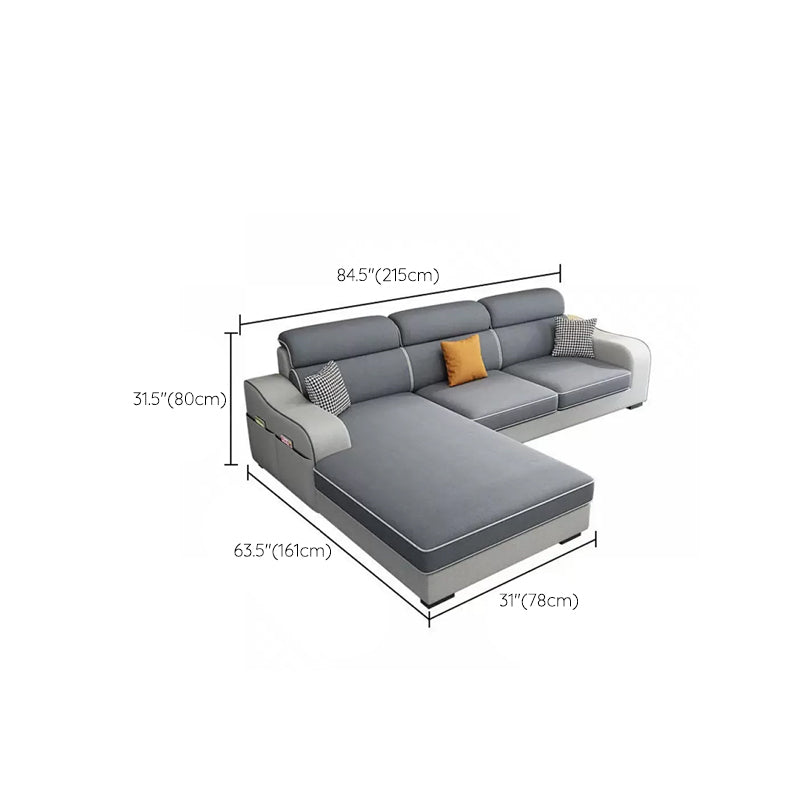 Blue L-Shape Sectional Sofas Living Room Square Arm Sectional Couch