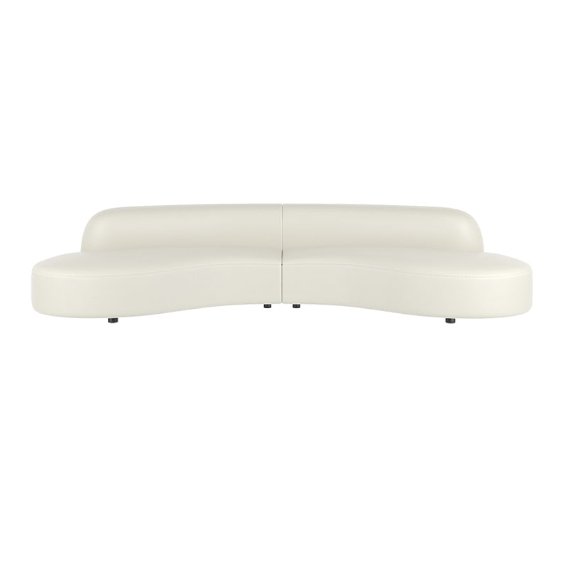 White Cushion Solid Wood Curved Corner Loveseat for Living Room