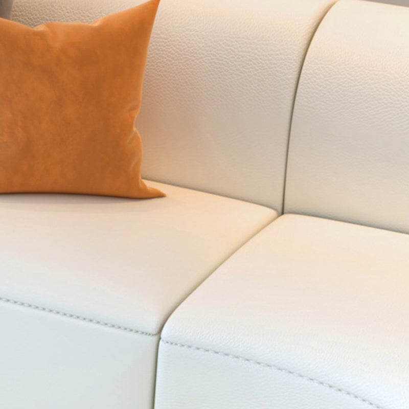 White Cushion Solid Wood Curved Corner Loveseat for Living Room