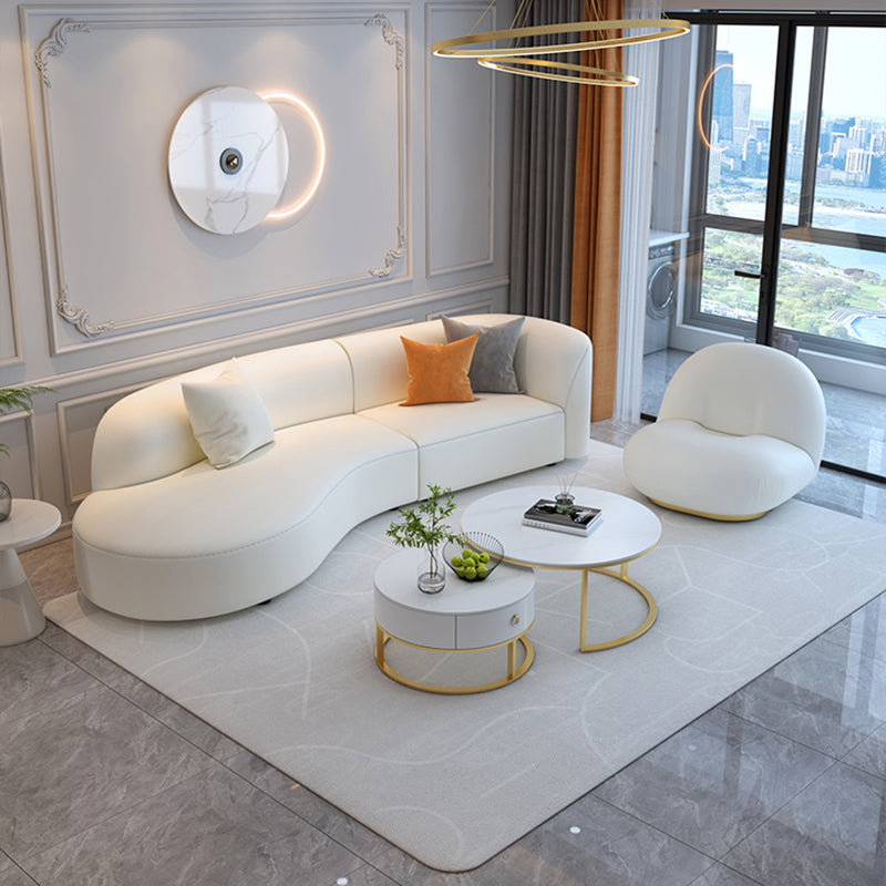 White Cushion Back Sofa Curved Corner Loveseat for Living Room