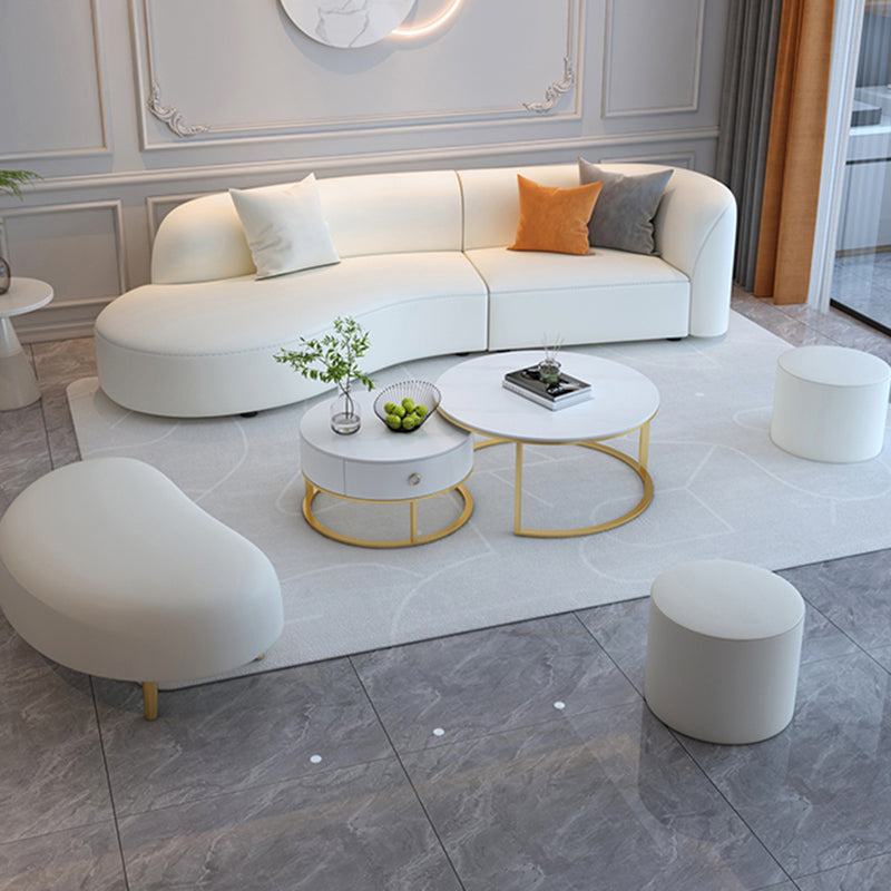 White Cushion Back Sofa Curved Corner Loveseat for Living Room