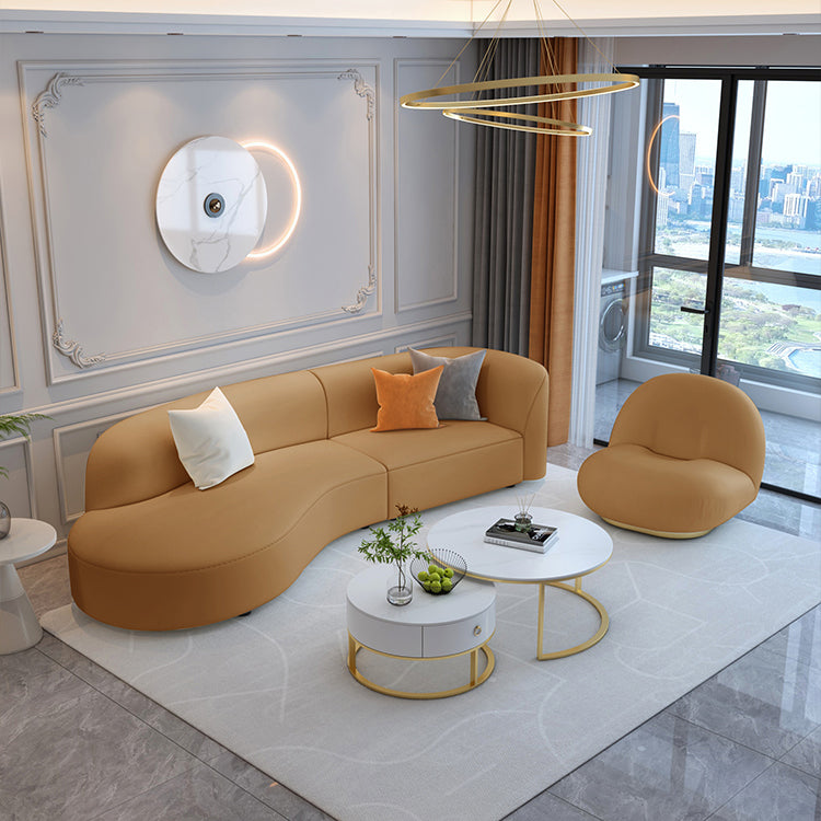 Brown One Arm Sectional Sofas Solid Wood Sectional Couch for Living Room