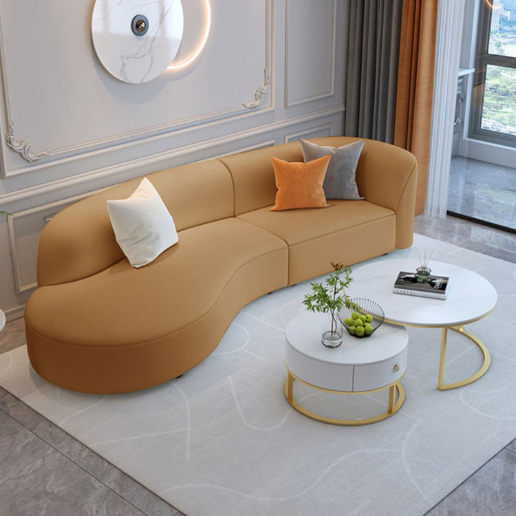 Brown One Arm Sectional Sofas Solid Wood Sectional Couch for Living Room