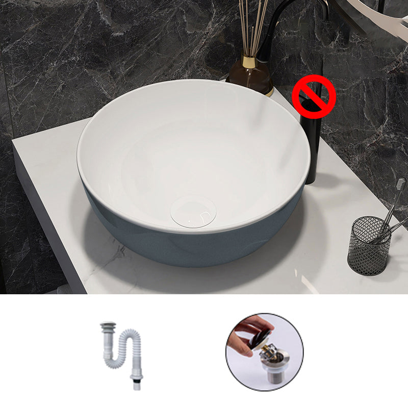 Modern Style Vessel Bathroom Sink Round Ceramic Vessel Bathroom Sink