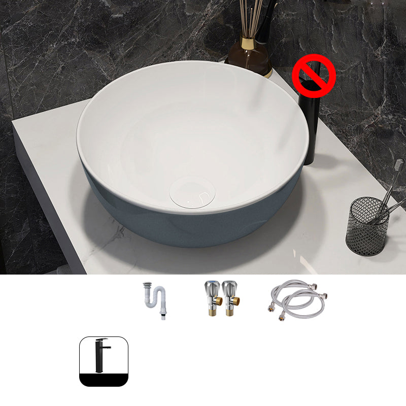 Modern Style Vessel Bathroom Sink Round Ceramic Vessel Bathroom Sink