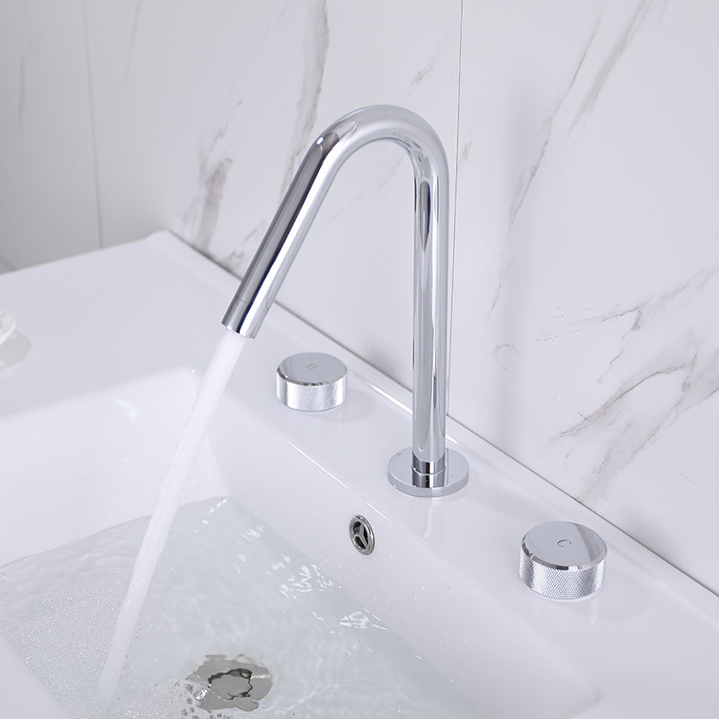 Widespread Modern Bathroom Faucet Knob Handle Gooseneck Vessel Faucet