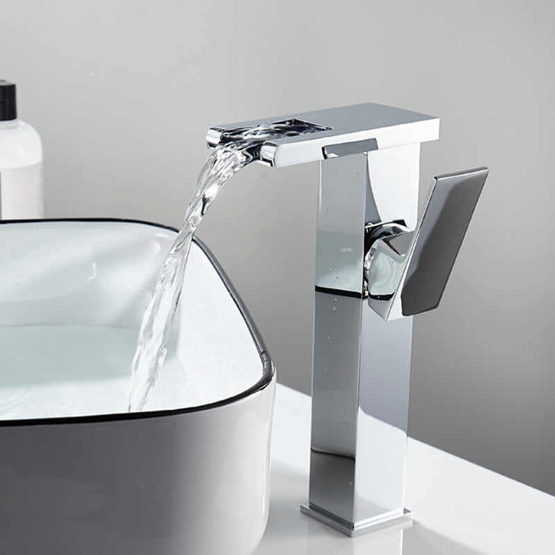 Waterfall Spout Vessel Sink Faucet Single Handle Square Faucet