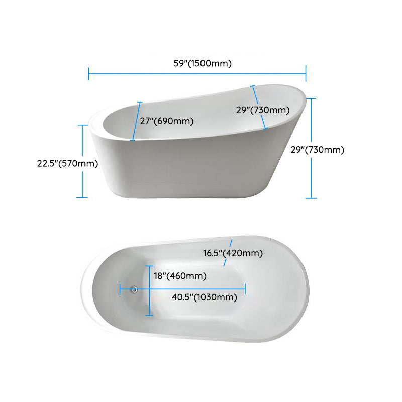 Slipper Modern Bath Oval White Soaking Acrylic Stand Alone Bathtub