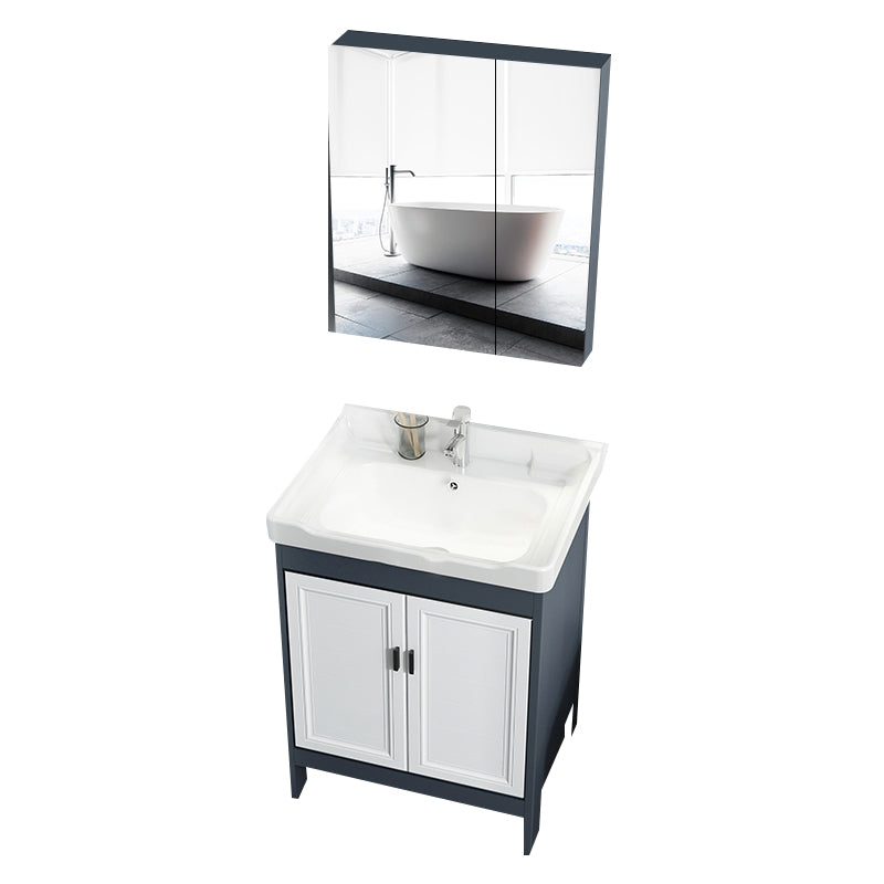 Mirror Bathroom Vanity Freestanding Rectangular Single Sink Metal Frame Vanity with Doors