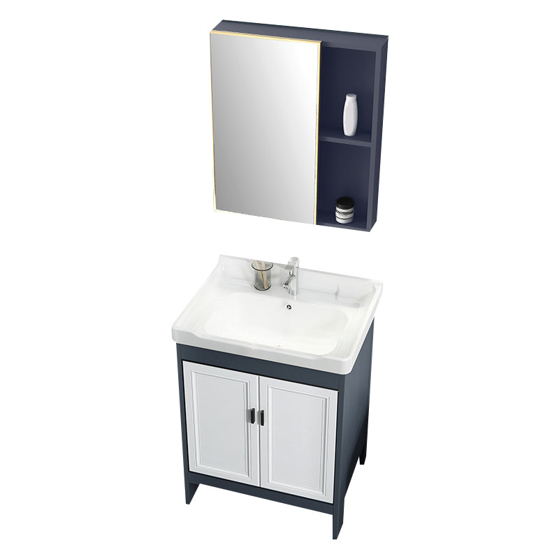 Mirror Bathroom Vanity Freestanding Rectangular Single Sink Metal Frame Vanity with Doors