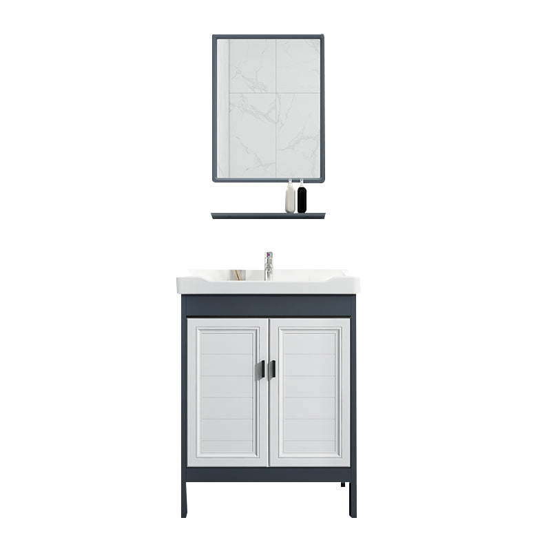 Mirror Bathroom Vanity Freestanding Rectangular Single Sink Metal Frame Vanity with Doors