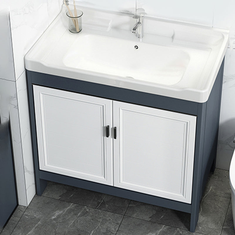 Mirror Bathroom Vanity Freestanding Rectangular Single Sink Metal Frame Vanity with Doors