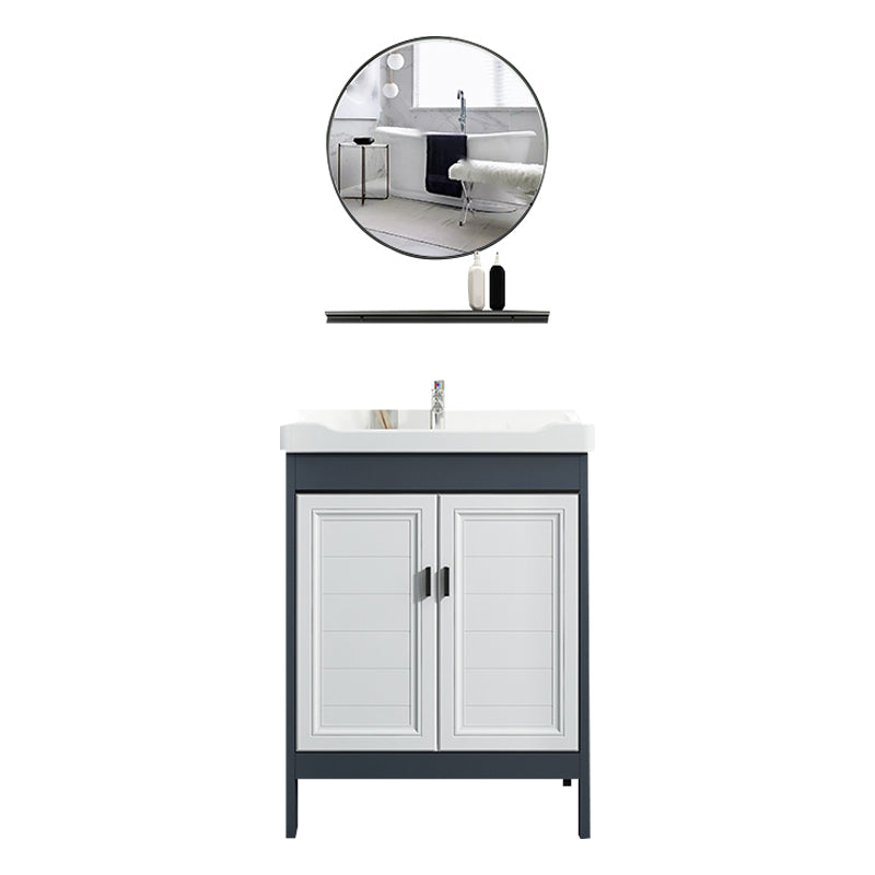 Mirror Bathroom Vanity Freestanding Rectangular Single Sink Metal Frame Vanity with Doors