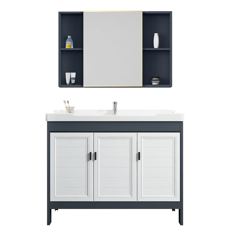 Mirror Bathroom Vanity Freestanding Rectangular Single Sink Metal Frame Vanity with Doors
