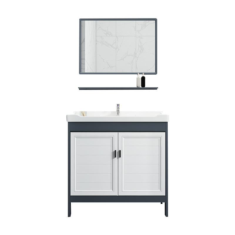 Mirror Bathroom Vanity Freestanding Rectangular Single Sink Metal Frame Vanity with Doors