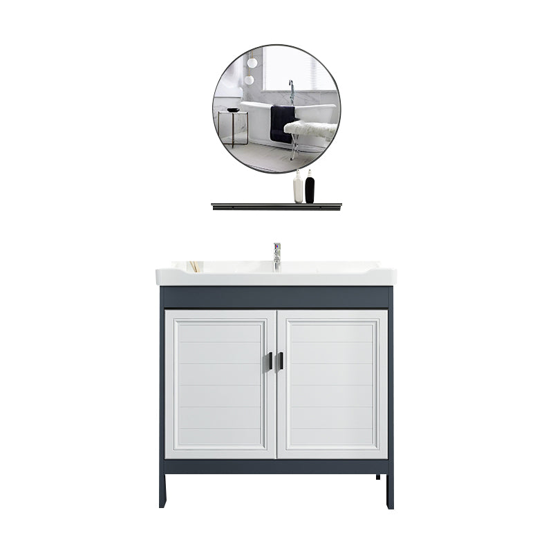 Mirror Bathroom Vanity Freestanding Rectangular Single Sink Metal Frame Vanity with Doors