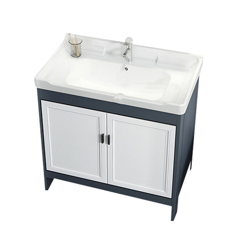 Mirror Bathroom Vanity Freestanding Rectangular Single Sink Metal Frame Vanity with Doors