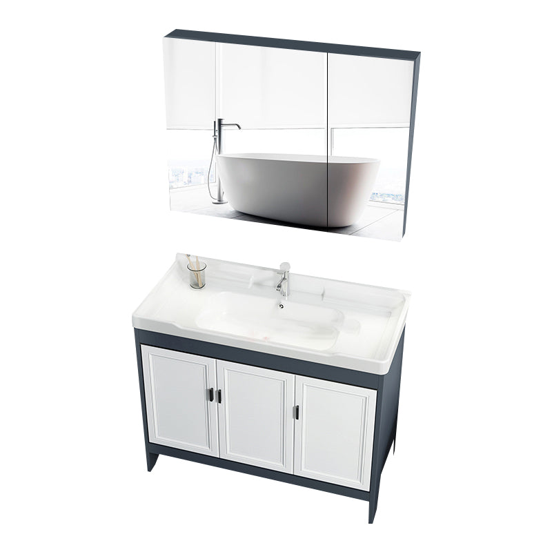 Mirror Bathroom Vanity Freestanding Rectangular Single Sink Metal Frame Vanity with Doors