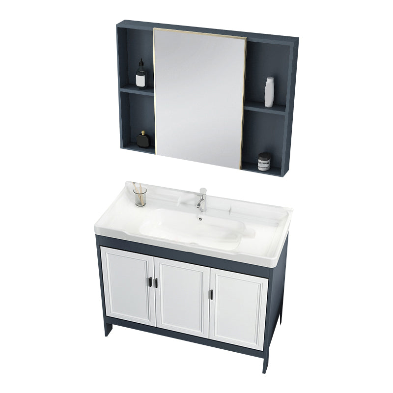 Mirror Bathroom Vanity Freestanding Rectangular Single Sink Metal Frame Vanity with Doors