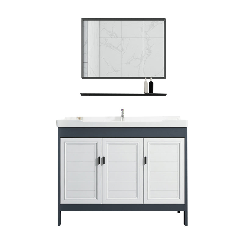 Mirror Bathroom Vanity Freestanding Rectangular Single Sink Metal Frame Vanity with Doors