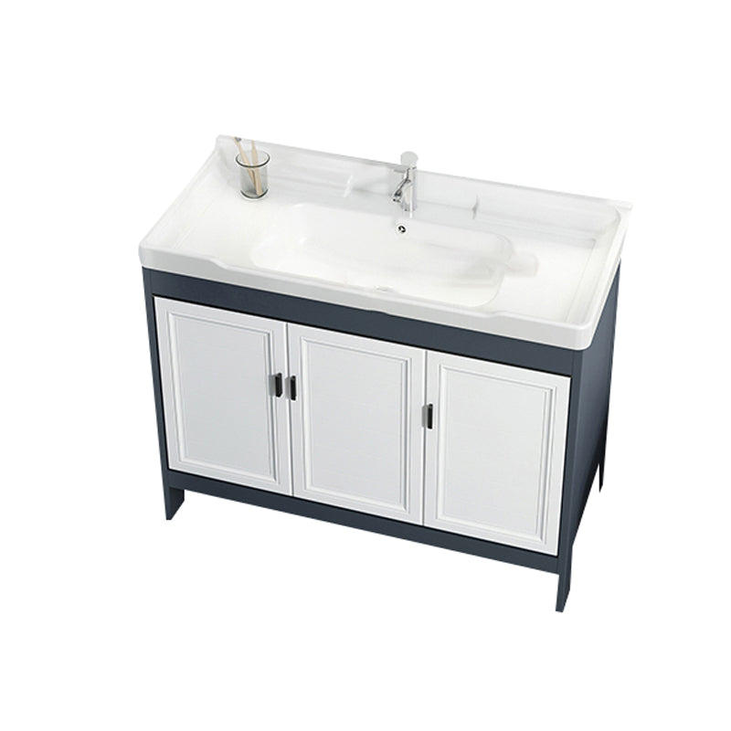 Mirror Bathroom Vanity Freestanding Rectangular Single Sink Metal Frame Vanity with Doors