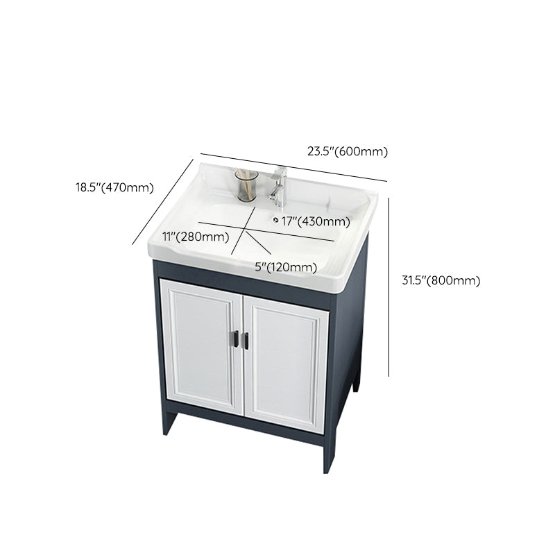 Mirror Bathroom Vanity Freestanding Rectangular Single Sink Metal Frame Vanity with Doors