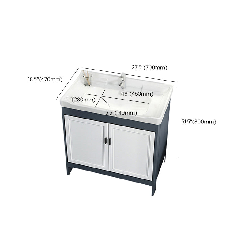 Mirror Bathroom Vanity Freestanding Rectangular Single Sink Metal Frame Vanity with Doors