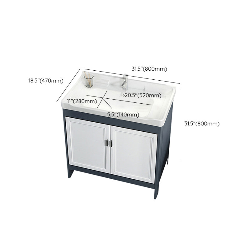 Mirror Bathroom Vanity Freestanding Rectangular Single Sink Metal Frame Vanity with Doors