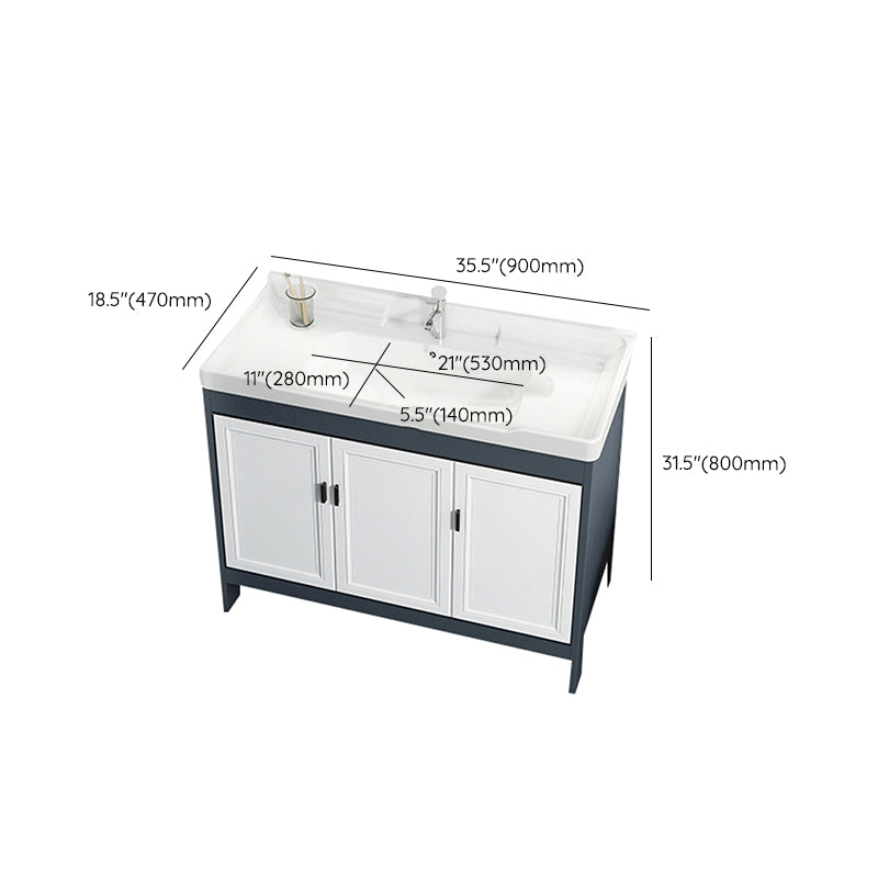 Mirror Bathroom Vanity Freestanding Rectangular Single Sink Metal Frame Vanity with Doors