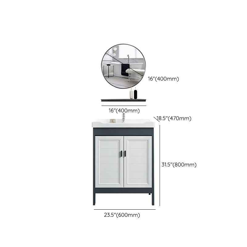 Mirror Bathroom Vanity Freestanding Rectangular Single Sink Metal Frame Vanity with Doors