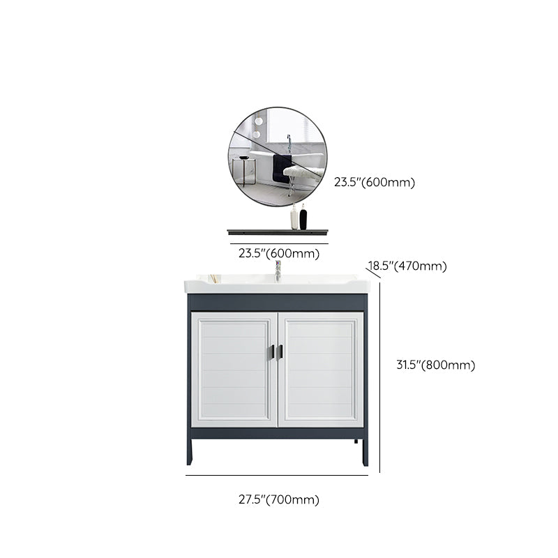 Mirror Bathroom Vanity Freestanding Rectangular Single Sink Metal Frame Vanity with Doors