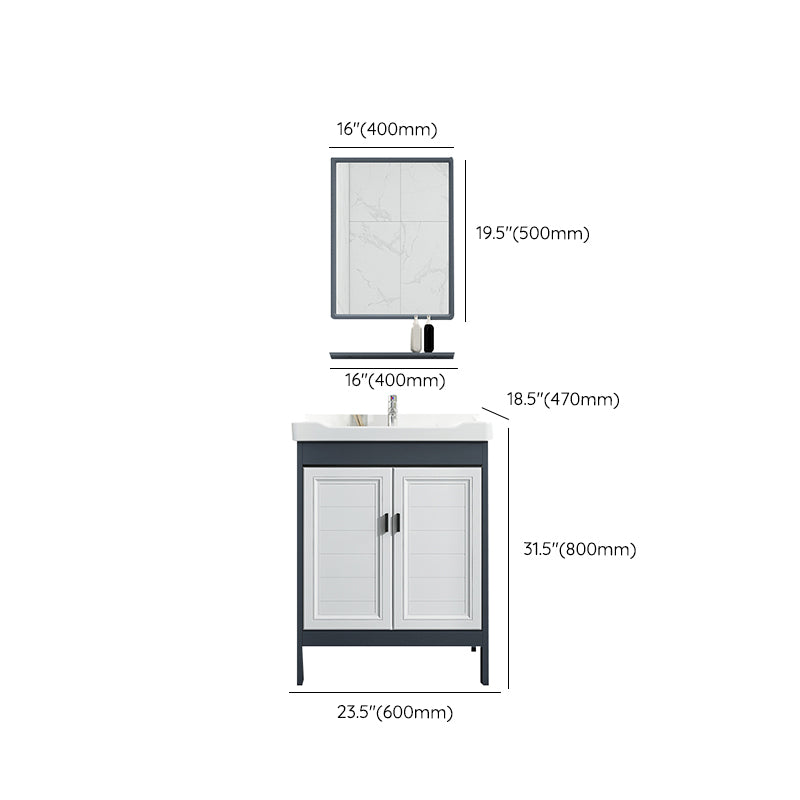 Mirror Bathroom Vanity Freestanding Rectangular Single Sink Metal Frame Vanity with Doors