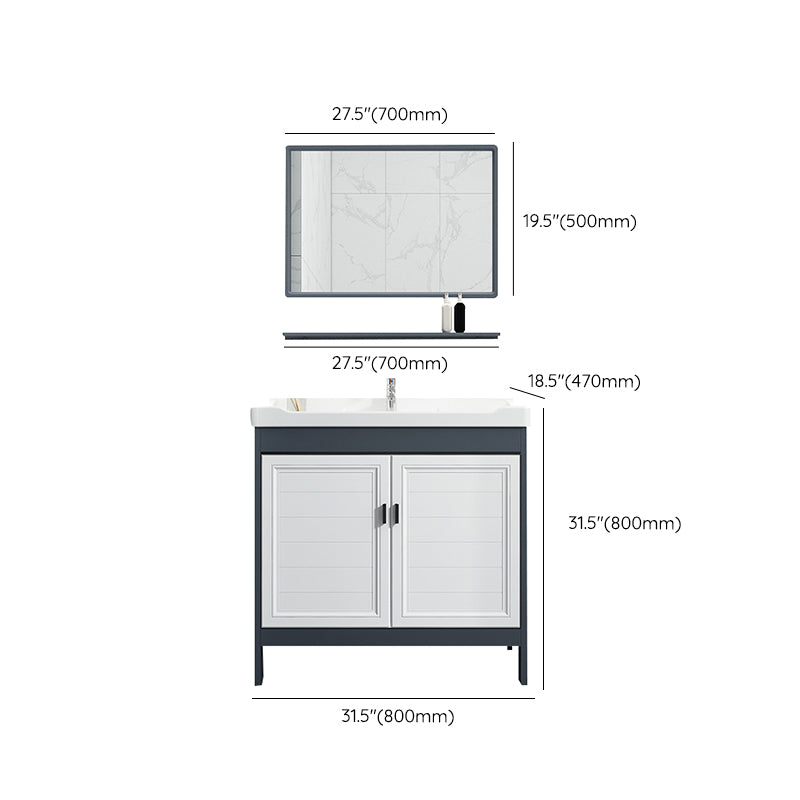 Mirror Bathroom Vanity Freestanding Rectangular Single Sink Metal Frame Vanity with Doors