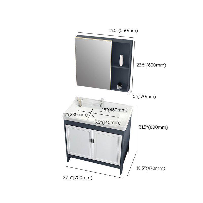 Mirror Bathroom Vanity Freestanding Rectangular Single Sink Metal Frame Vanity with Doors