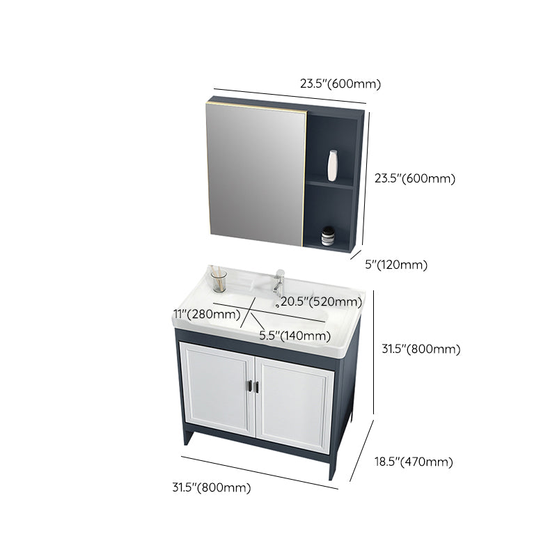 Mirror Bathroom Vanity Freestanding Rectangular Single Sink Metal Frame Vanity with Doors