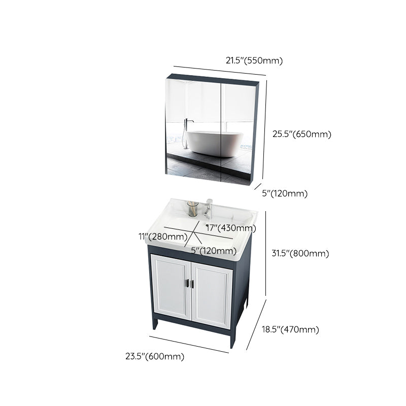 Mirror Bathroom Vanity Freestanding Rectangular Single Sink Metal Frame Vanity with Doors
