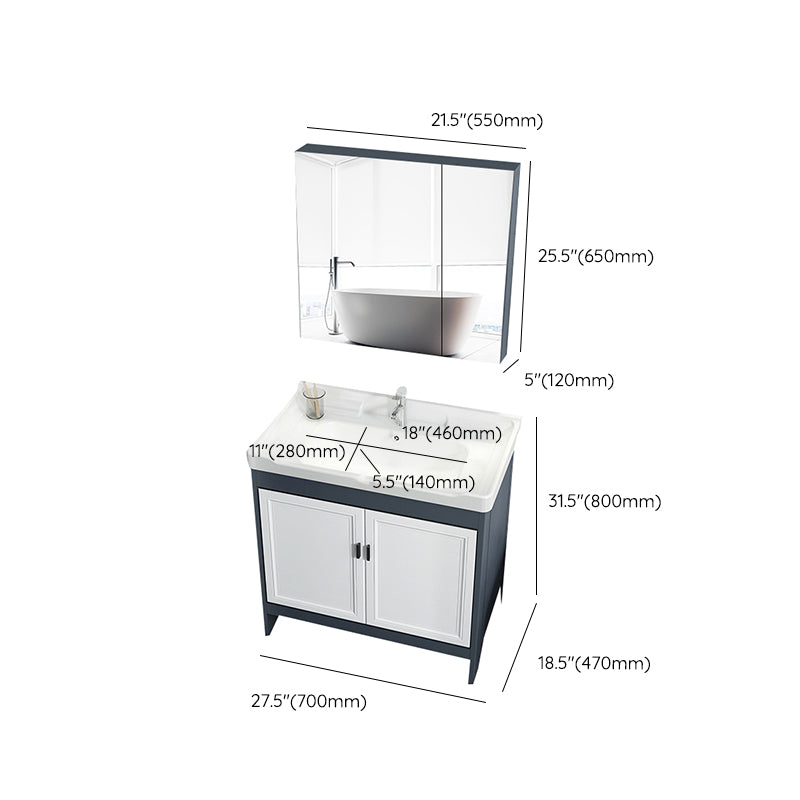 Mirror Bathroom Vanity Freestanding Rectangular Single Sink Metal Frame Vanity with Doors