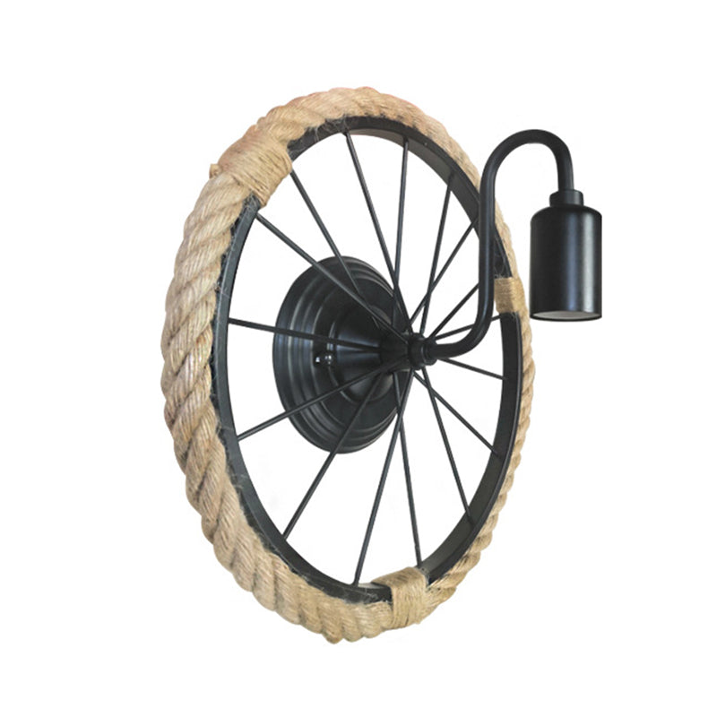 Modern Rope Wall Sconce Circle Shape Metal Wall Light for Bedroom in Black
