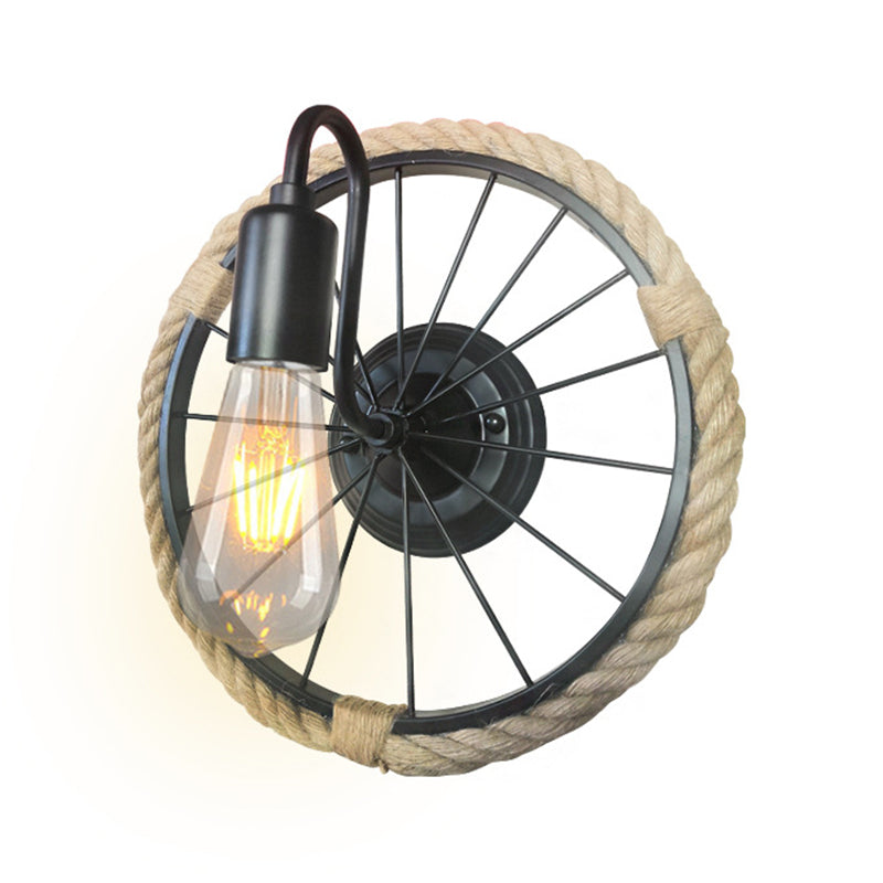 Modern Rope Wall Sconce Circle Shape Metal Wall Light for Bedroom in Black
