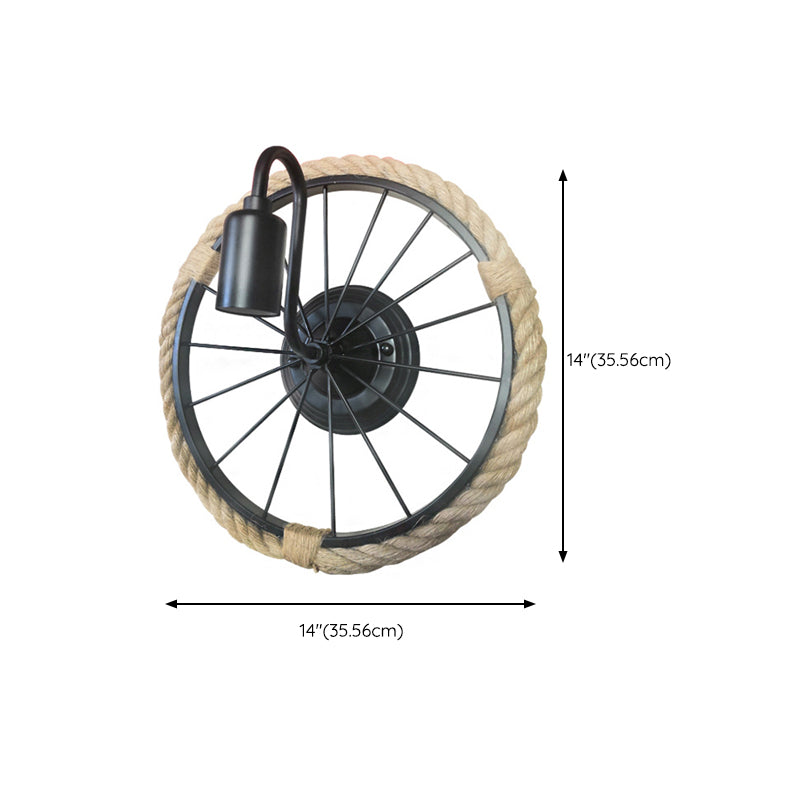 Modern Rope Wall Sconce Circle Shape Metal Wall Light for Bedroom in Black