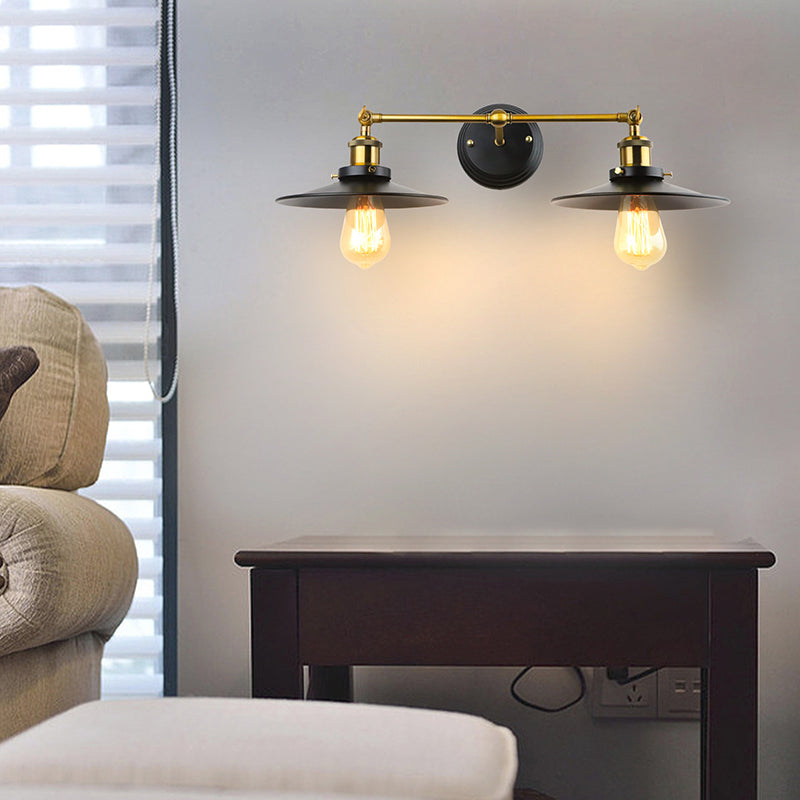 Industrial Wall Sconce Cone Shape Wall Light with Metal Shade for Bedroom in Black