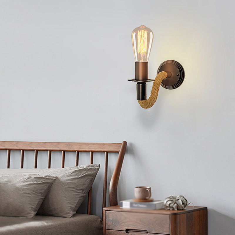 Modern Rope Wall Sconce Linear Shape Metal Wall Light for Bedroom in Black