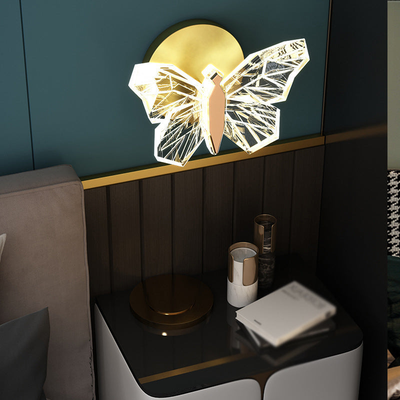 Gold Modern Metal Wall Sconce Butterfly Shape Wall Light with Glass Shade for Living Room