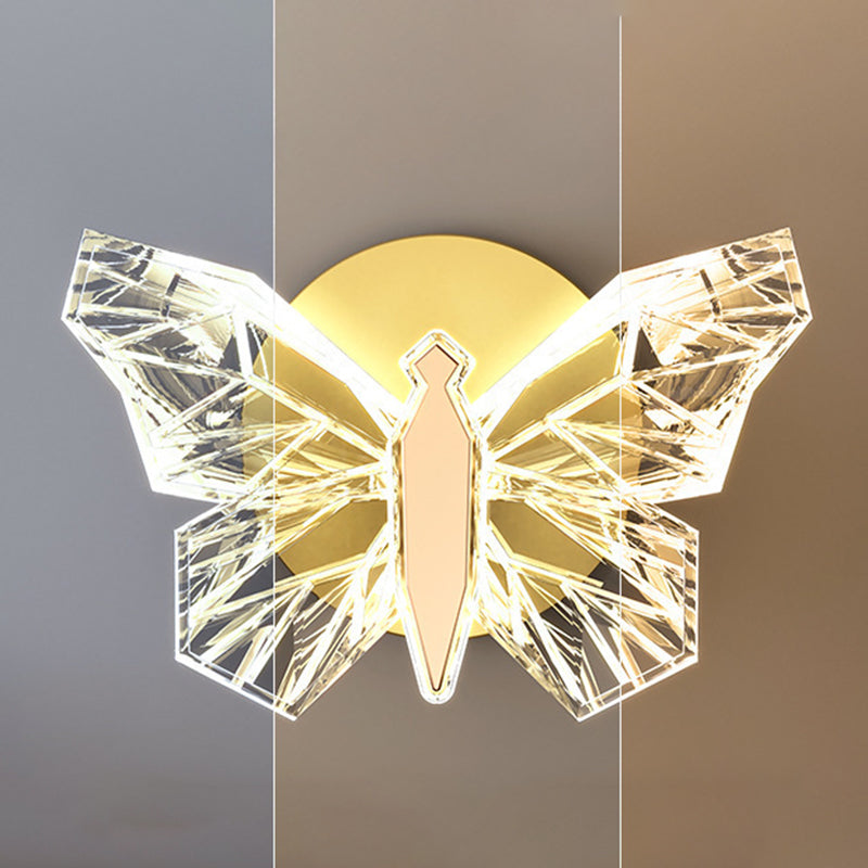 Gold Modern Metal Wall Sconce Butterfly Shape Wall Light with Glass Shade for Living Room