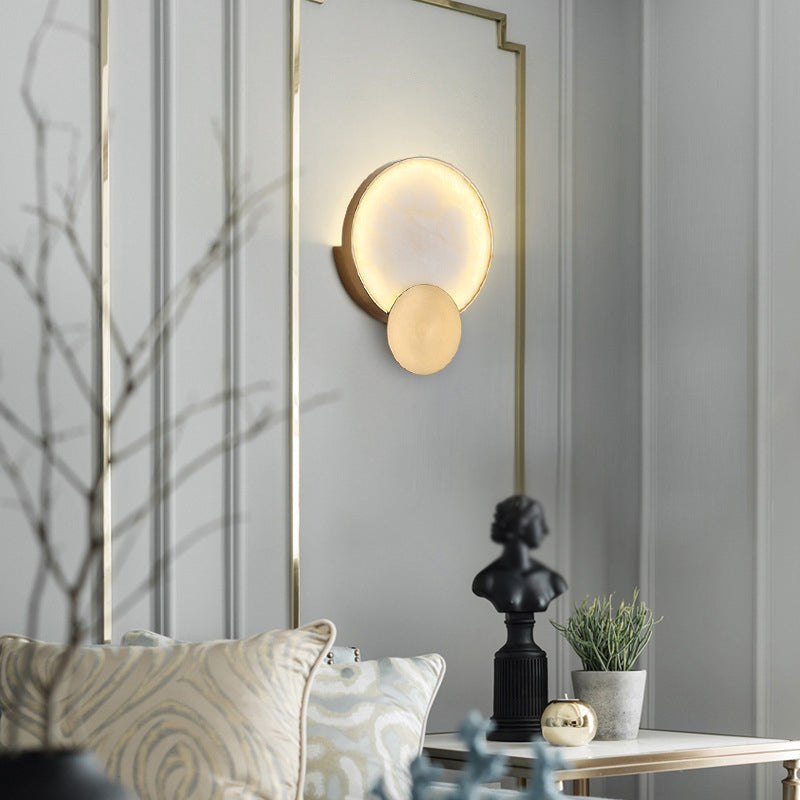 LED Round Wall Sconce Brass & Marble Post Modern Wall Light in Gold