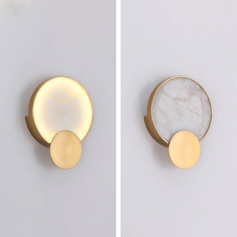 LED Round Wall Sconce Brass & Marble Post Modern Wall Light in Gold