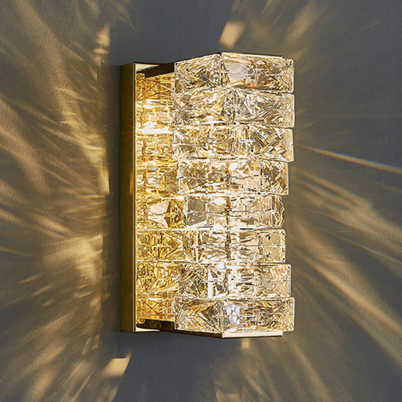 Metal and Crystal Wall Mounted Fixture in Clear LED Post Modern Cylinder Wall Lighting